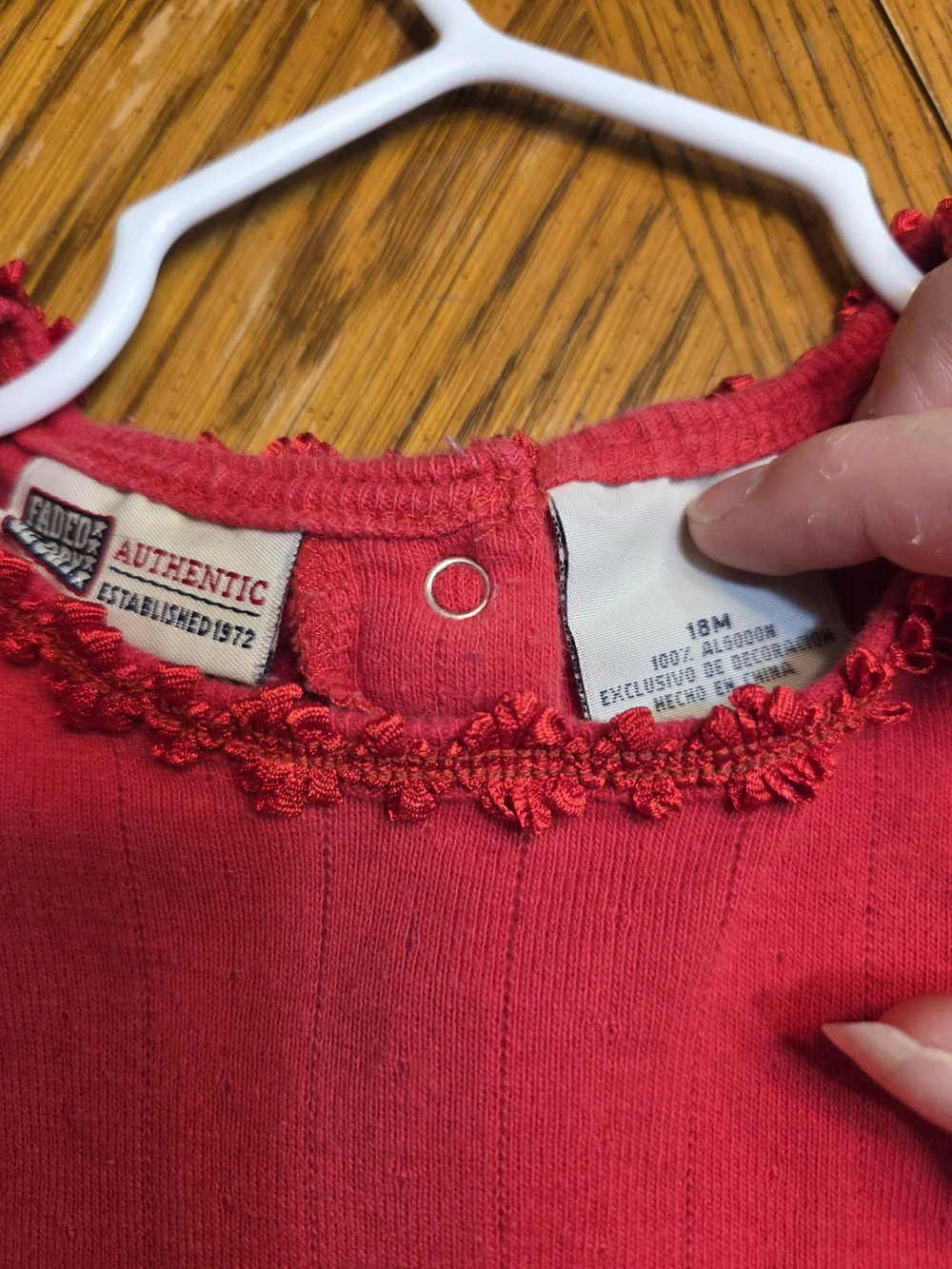 Red Ribbed Baby One-Piece Bodysuit with Decorative Neckline